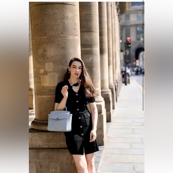 Goelia 1995 Black Triacetate Button Front Mini Dress - Picture 1 of 16